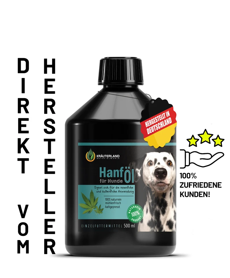 Kräuterland Hanföl für Hunde, Tiere, 500ml, 100% mühlenfrisch & naturrein