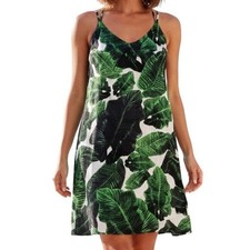 Topshop Petite Dress Womens 0 Green Leaf Print Crisscross Strap Mini Summer