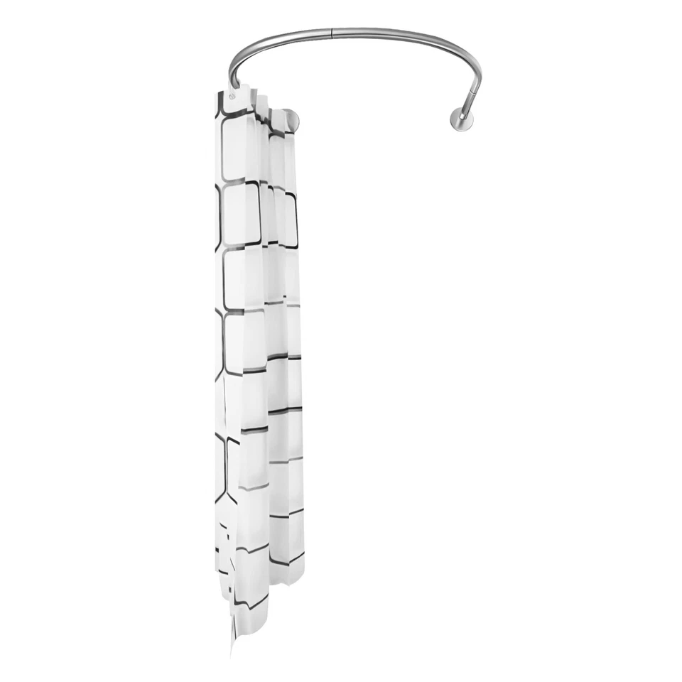 Stainless Steel U Shaped Shower Curtain Rod Adjustable w/ 9.8ft*6.6ft Curtain - Image 4 of 4