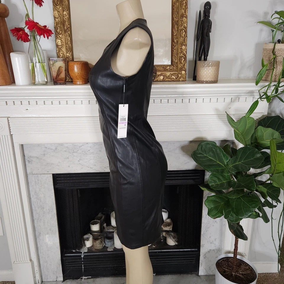 Vestido Calvin Klein Negro Imitación Cuero Talla 6 Corpcore Oficina Sirena Elastizado Foto 4 de 4