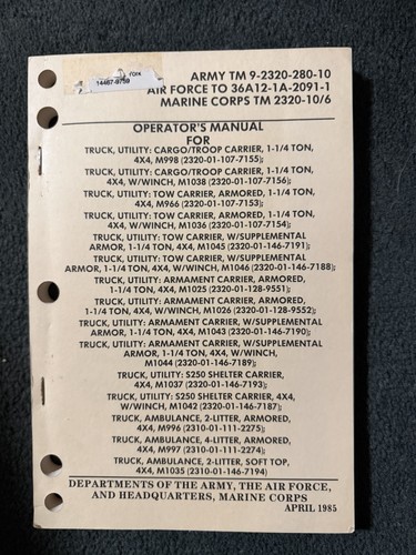 TM 9-2320-280-10 Operator's Manual Cargo Troop Armored April 1985 Militaria