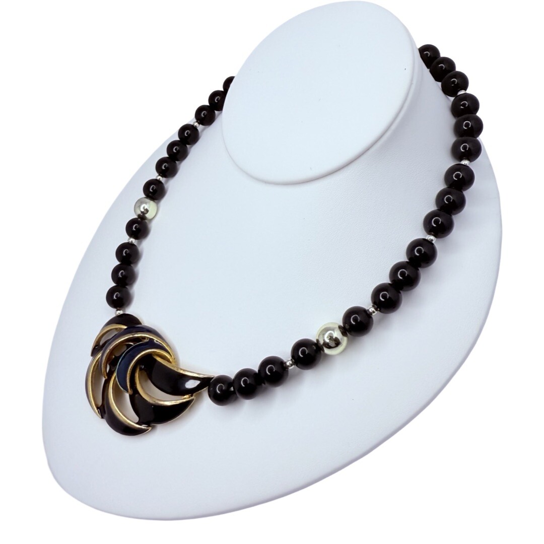 Givenchy Necklace 17.5" Navy Blue & Black Pendant Beaded Haute Couture thumbnail 3