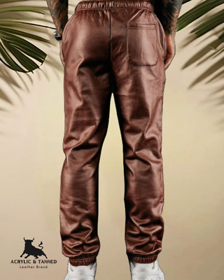 Men s Brown Leather Motorcycle Pants Real Lambskin Biker Trousers Jeans Style