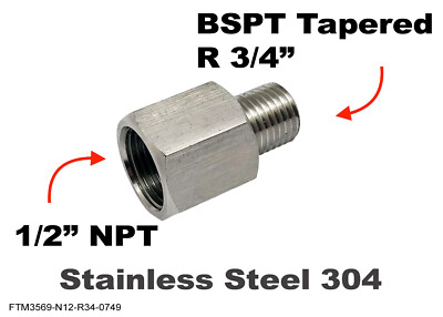 1/2'' NPT Female to BSPT Tapered R 3/4'' Male Stainless Sensor Adaptor Fittings