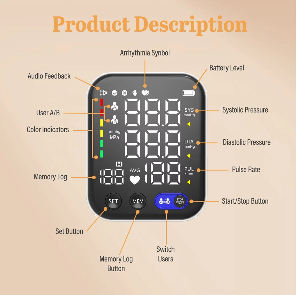 Monitor de presión arterial brazo superior, brazo superior digital automático presión arterial mon Foto 4 de 4