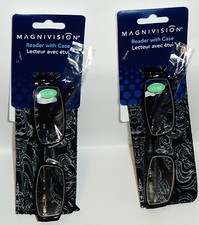 2 MAGNIVISION Reading Eye Glasses BLACK Design Plastic Frames Cloth Case 1.50