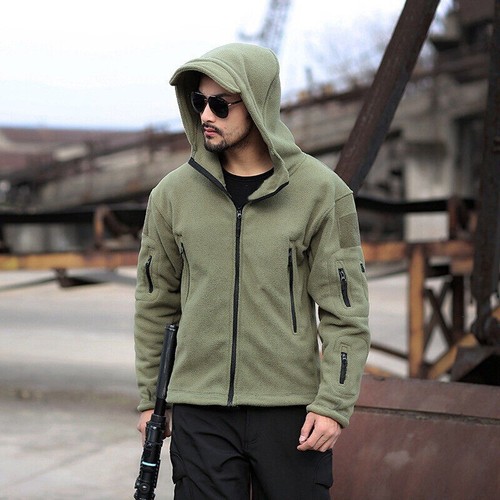 Hot Fleece Jacket Full Zip Army Jackets Hoodies Men Combat Warm Casual Hoody AUS - Picture 4 of 12