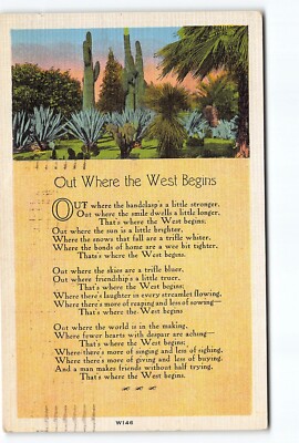 Out Where West Begins Poem Saguaro Cactus Linen Postcard Vtg Posted 1938 |  eBay