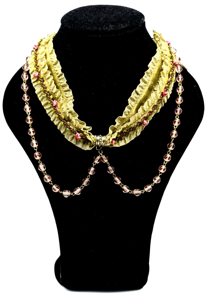 Hermoso collar gargantilla de tela vintage de Michal Negrin con cuentas rosas único Foto 2 de 4