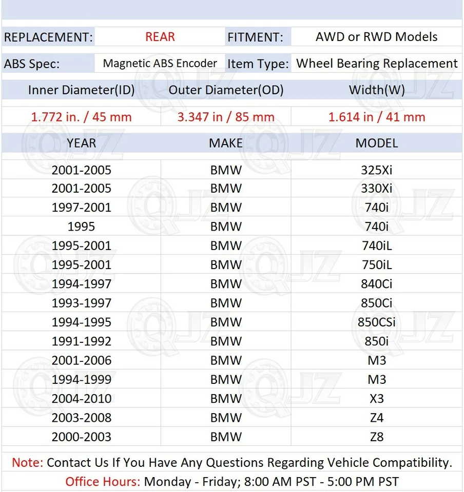 [TRASERO (cantidad 1)] Repuesto de cojinete de cubo de rueda para BMW 740iL 1995-2001 modelo tracción trasera Foto 2 de 4
