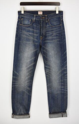 DENIM DEMON Jeans Men's W32/L34 Selvedge Straight Fit Faded Whiskers Buttons - Picture 1 of 12