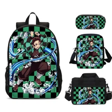 Demon Slayer Tanjirou Anime Kids School Backpack Insulated Lunch Bag Pen Bag Lot