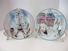 Two Rosanna 8" Salad Plates Made In Italy Scenic la tour Eiffel & Paris