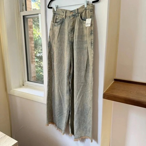 NWT Free People Old West Slouchy Jeans Wide Leg Denim We The Free Blue Tan Sz 27 - Picture 7 of 16