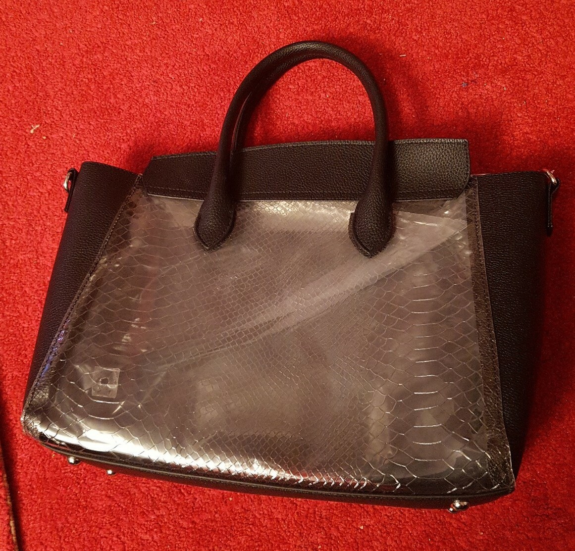 Primark Ladies Large Tote Handbag Black  Transparent mix mat. Inner pouch. BNWT image 4