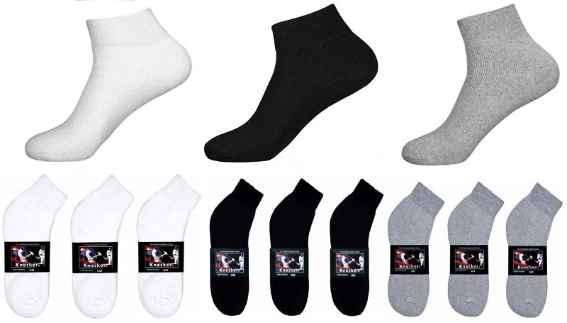 Wholesale Dozen Lot Knocker Sport Cotton Ankle Socks Grey White Black 9-11 10-13
