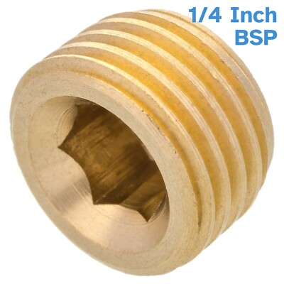 Brass 1/4 Inch BSP Plug End Cap Allen Head Male Thread Stop Compression Fitting
