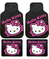 4PC SET HELLO KITTY Car Truck Front Rear Rubber Floor Mats Steering Wheel Cover