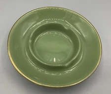 Vtg 3 Notch Avocado Green Shenango China Ashtrays 5.5” Inch Gold Trim USA 1969