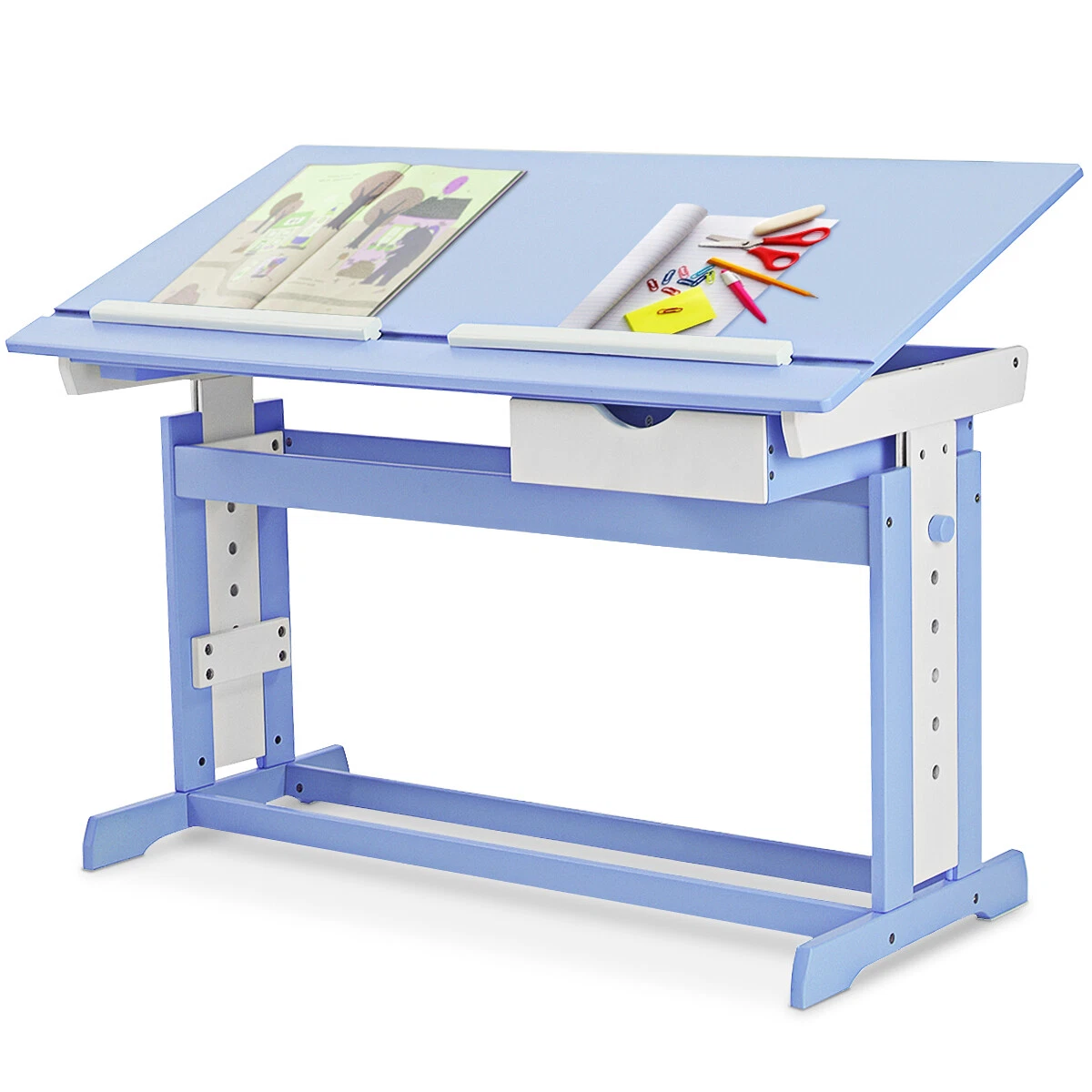 Children Study Desk Height Adjustable Kids Tilting Drawing Table W