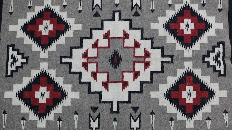 Alfombra de lana Southwestern Two Grey Hill arte indio nativo americano Ganado Navajo Foto 2 de 4