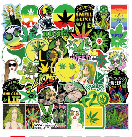 50pc Lot Assorted Hemp Leaf Weed Stickers 1.5"-3.5" pot marijuana bulk pack 8009 - Picture 1 of 1