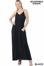 Pocket V-Neck Maxi Dress Black Medium