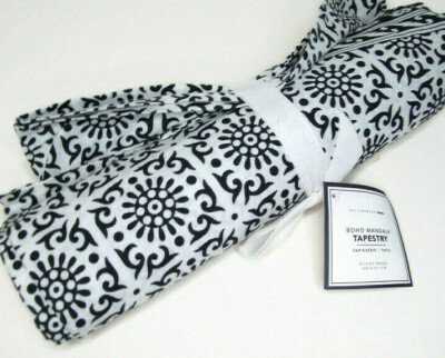 Pottery Barn Teen Dorm Boho Mandala Black White Hanging Wall Tapestry Cloth New