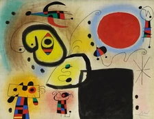 JOAN MIRO Poster or Premium Canvas Print "PERSONNAGES ET OISEAU DEVANT LE SOLEI"