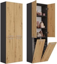 BDW Badezimmerschrank, Waschbeckenunterschrank 2 Wäschekorb, Badmöbel 2 Türen