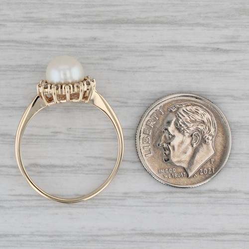 Cultured Pearl Diamond Halo Ring 10k Yellow Gold Size 8 - Picture 7 of 10