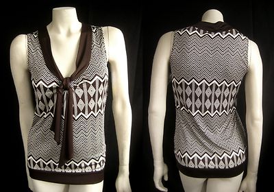 TORY BURCH $295 Olivera Shell Tribal Chevron Silk TOP Shirt , Geometric NWT