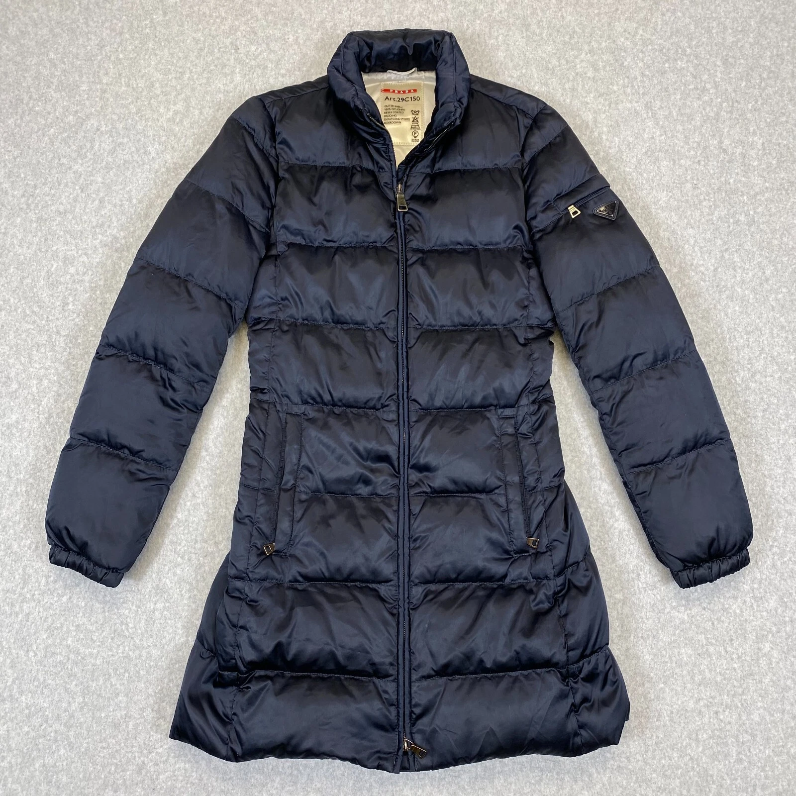 PRADA Puffer Jacket adulto taglia 38 blu navy manica lunga full zip cappotto donna
