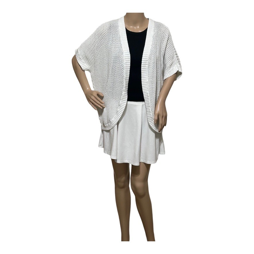 Cynthia Rowley Womens Open Weave Cardigan Sweater Shrug S White