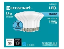 EcoSmart 65-Watt Equivalent BR30 Dimmable LED Flood Light Bulb Daylight (6-Pa...