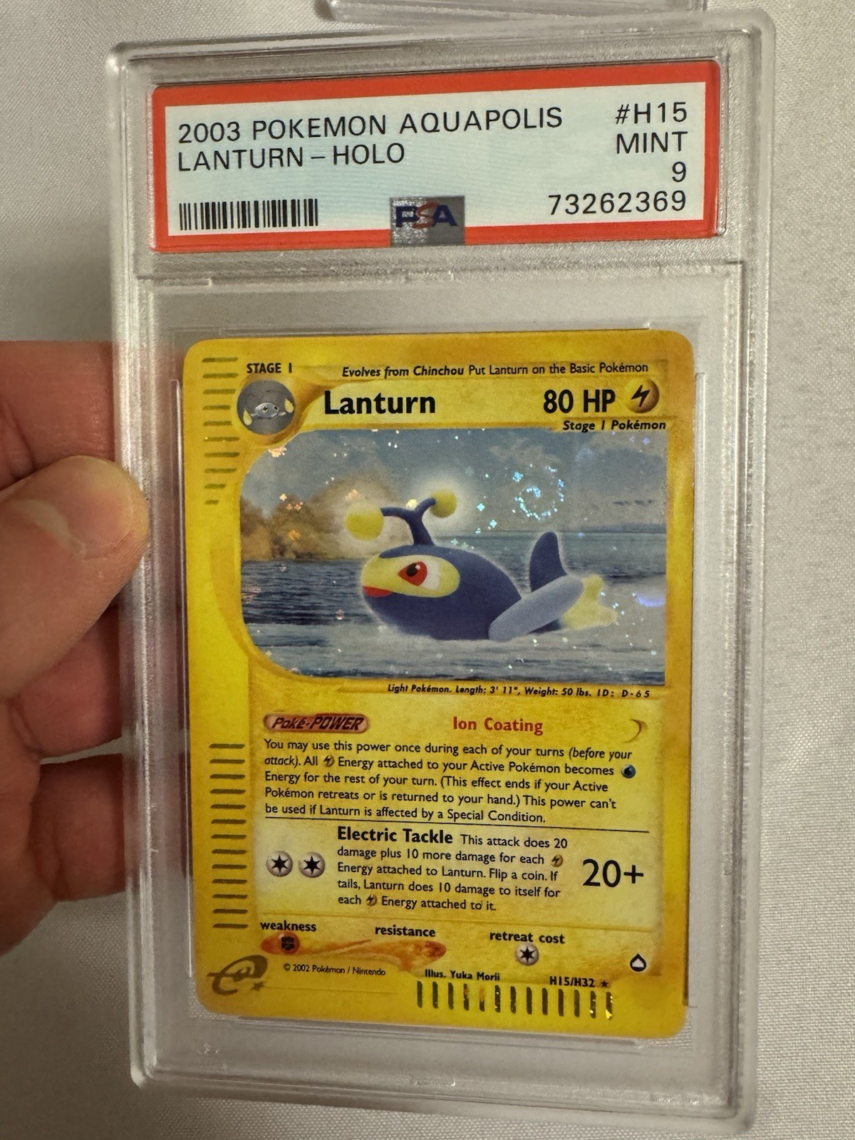 2003 Pokemon Lanturn Holo Rare SWIRL! E Reader Aquapolis H15/H32 PSA 9 Mint WOTC
