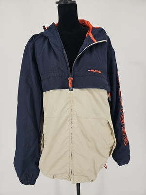 Y2K 90s Tommy Hilfiger Windbreaker Jacket L Color Block Spellout Crest Logo 