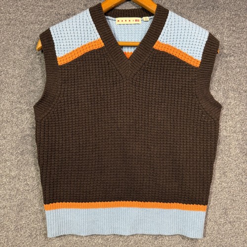 Marni x Uniqlo Sweater Vest Size M Blue Orange V-Neck Brown Waffle Knit