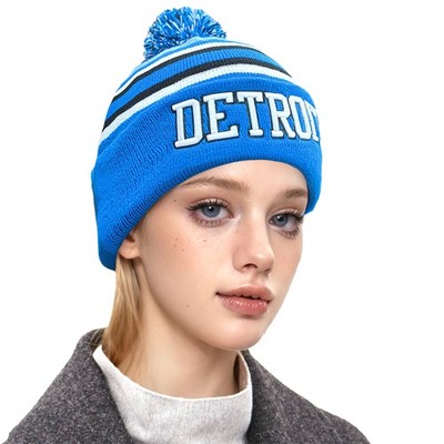 Detroit Football 3D Embroidery Cap Winter Cuffed Cap Sport Fans Gift New