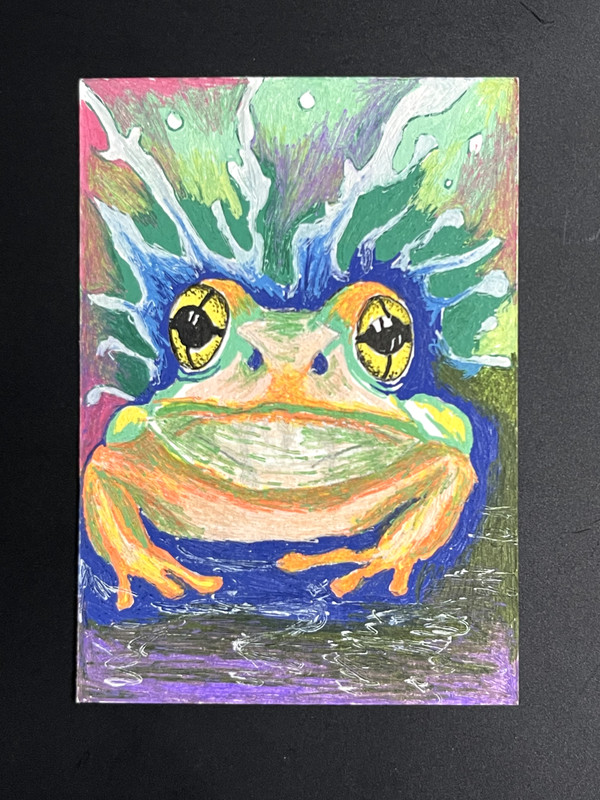 ACEO Original, Abstract Animal Frog,  Mini Art Acrylic Painting, by Annibbie