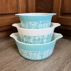 Vintage PYREX Turquoise Amish BUTTERPRINT Casserole Set 473, 474, 475