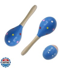 Soundspire 2-Pack Blue Wooden Maracas, Hand Percussion Shakers fo