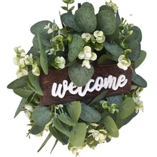 Eucalyptus Wreath Artificial Leaves Welcome Sign Greenery Wreath For Front Door 