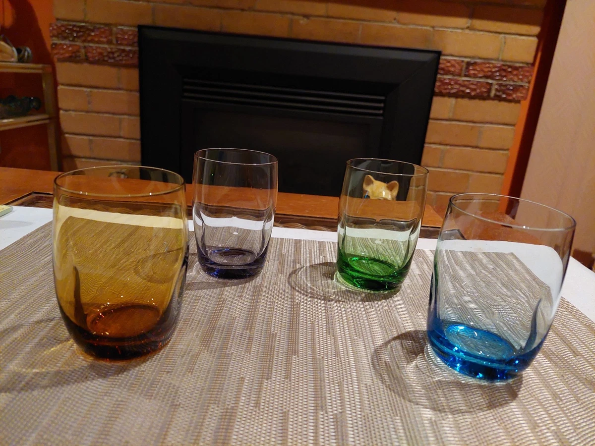 SET OF 4 VINTAGE HARLEQUIN CRYSTAL JUICE TUMBLER GLASSES - THUMBPRINT PATTERN