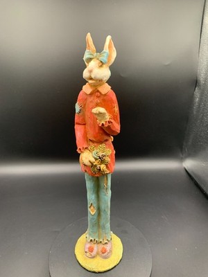 Vtg. Easter Skinny Pencil Girl In Red Top & Blue Jeans With Patches