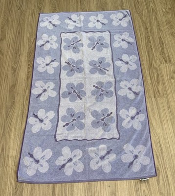 VTG Palm Cove Beach Towel Floral Blue And Purple Flower Retro Summer 61.5 x35.5 