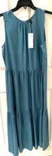 NWT 358 Eileen Fisher Washed Silk Tiered Dress XS River Blue
