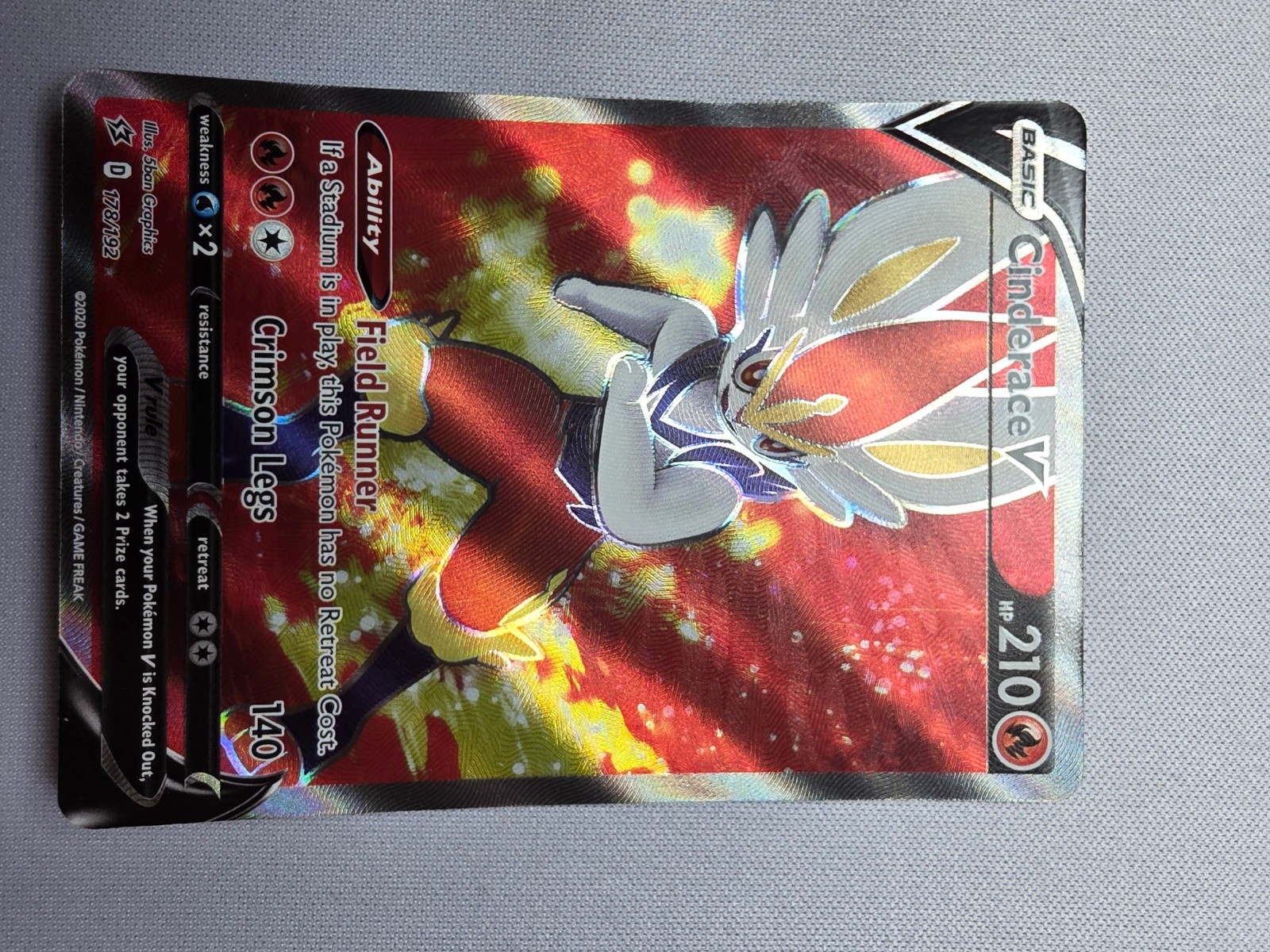 Cinderace V (Full Art) Holo Ultra Rare SWSH02: Rebel Clash 178/192 NM
