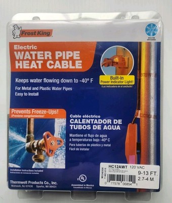 FROST KING Electric Water Pipe Heat Cable 9-13 Ft -40 Degrees Freeze Protection