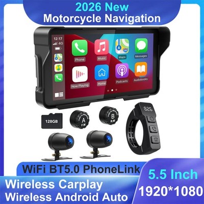 Professional 5.5'' Motorcycle Carplay Dash Cam Wireless Android Auto TPMS 128GB
